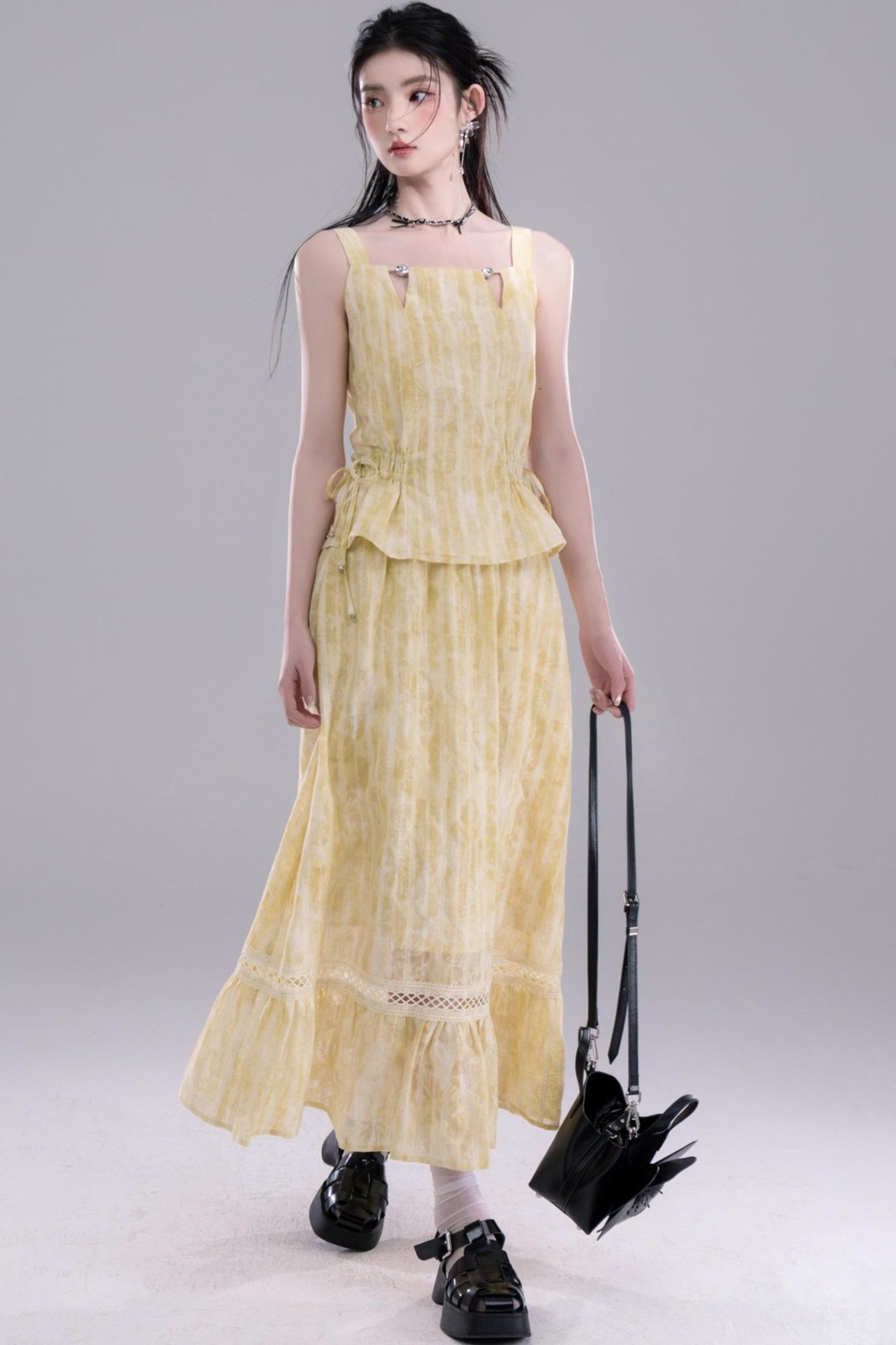 Sandalwood Drawstring Ensemble Skirt Set-Up