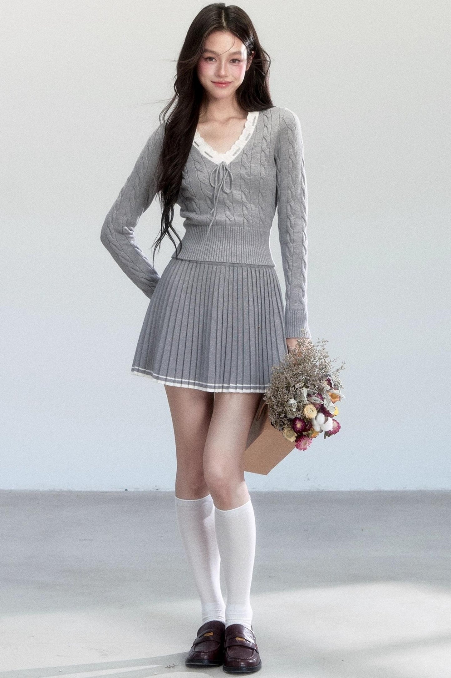 Retro Waist Skirt With Sweater Set-Up