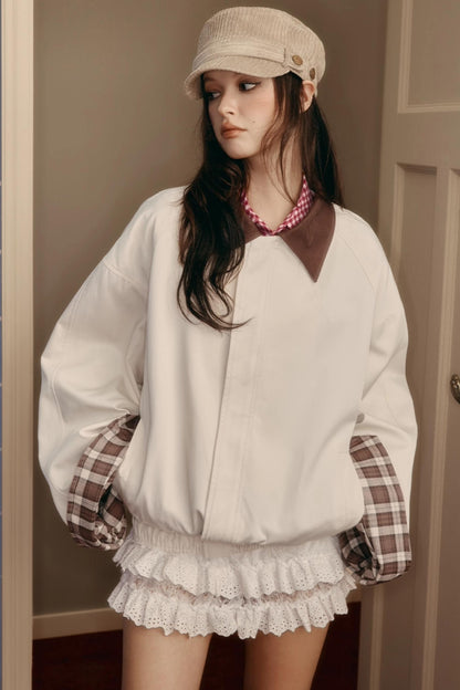 Retro Preppy Contrast Lapel Short Coat