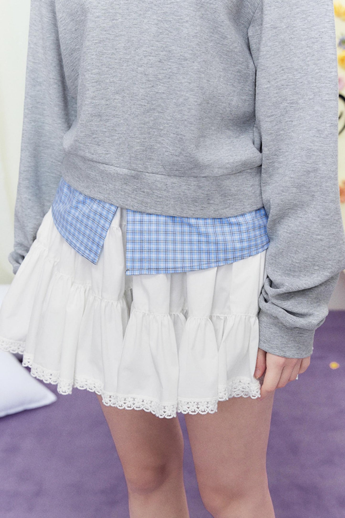 Plaid Splice Polo Sweater