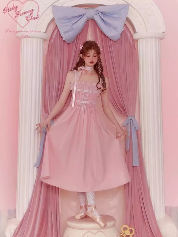 Shrunken Bow Sleeveless Hem Long Pink Halter Dresses