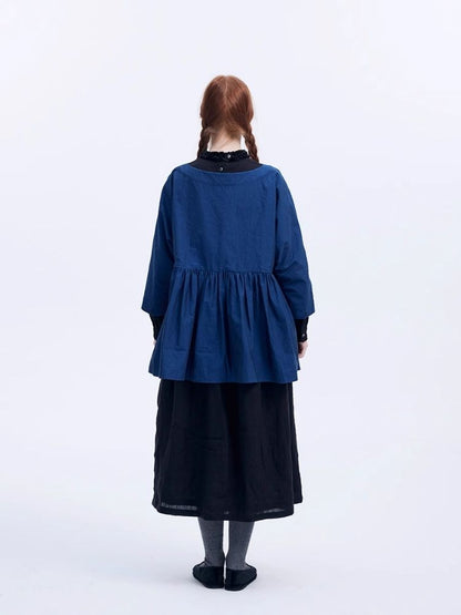 Shiny color sapphire hem smock.