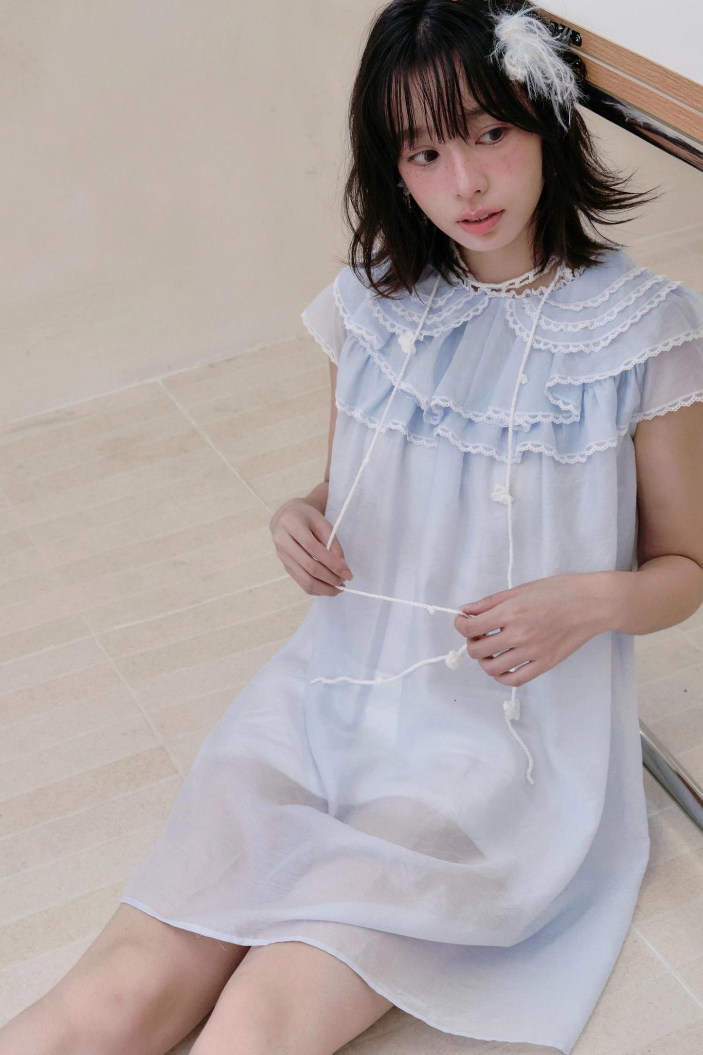 Blue Lace Ruffle Dress