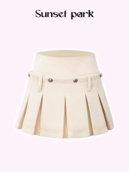 Versatile two-wear design Tweed pleated skirt shorts