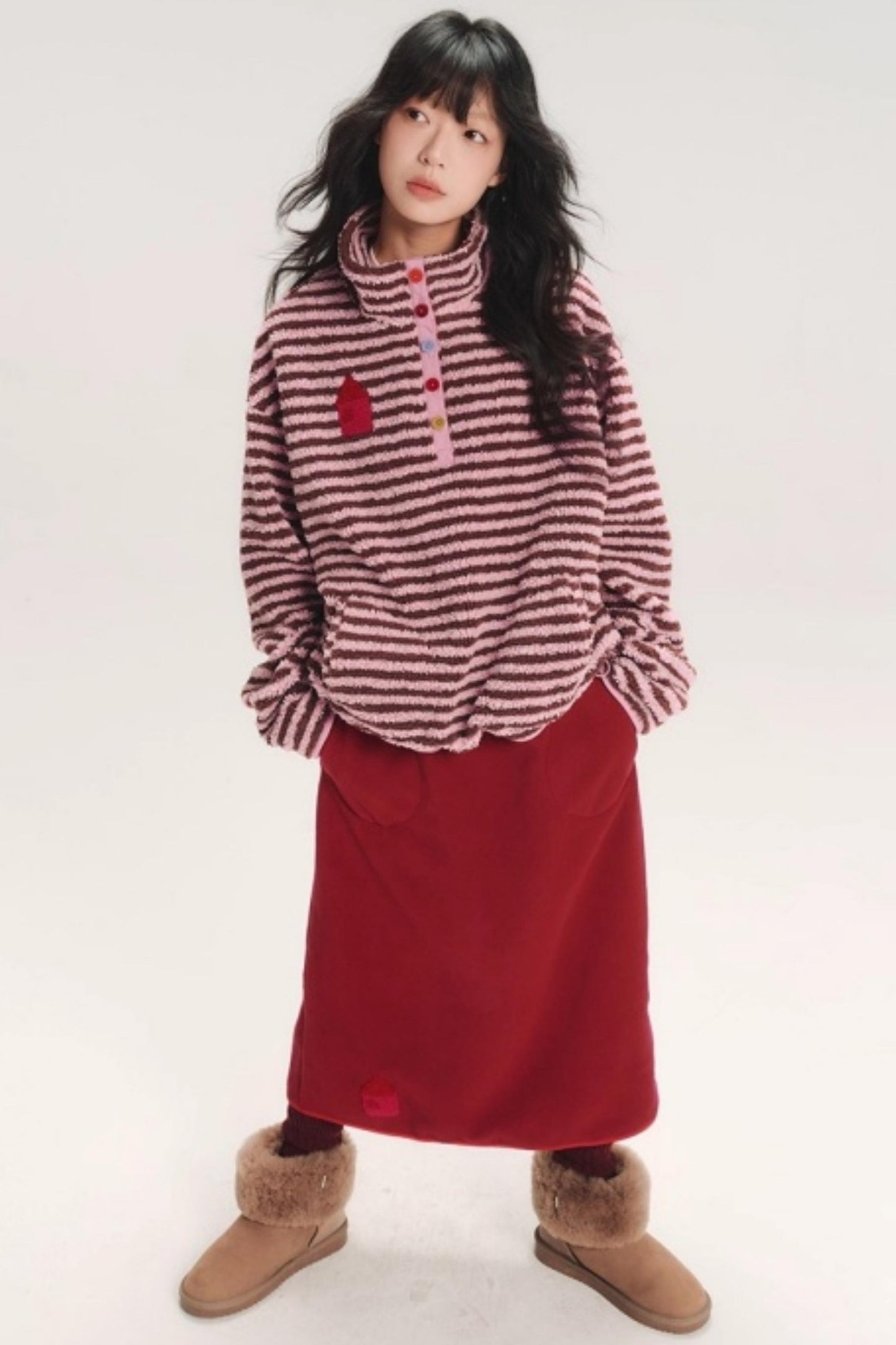 Embroidered Fleece Stiped Sweatshirt