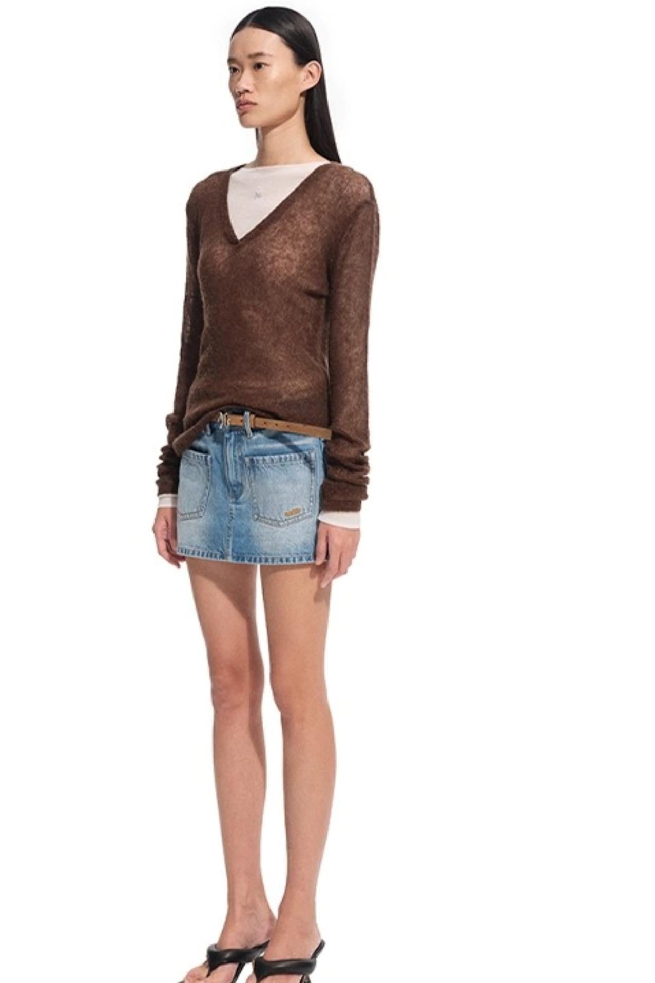 Alpaca Knit Layered V-Neck Long Sleeve Top