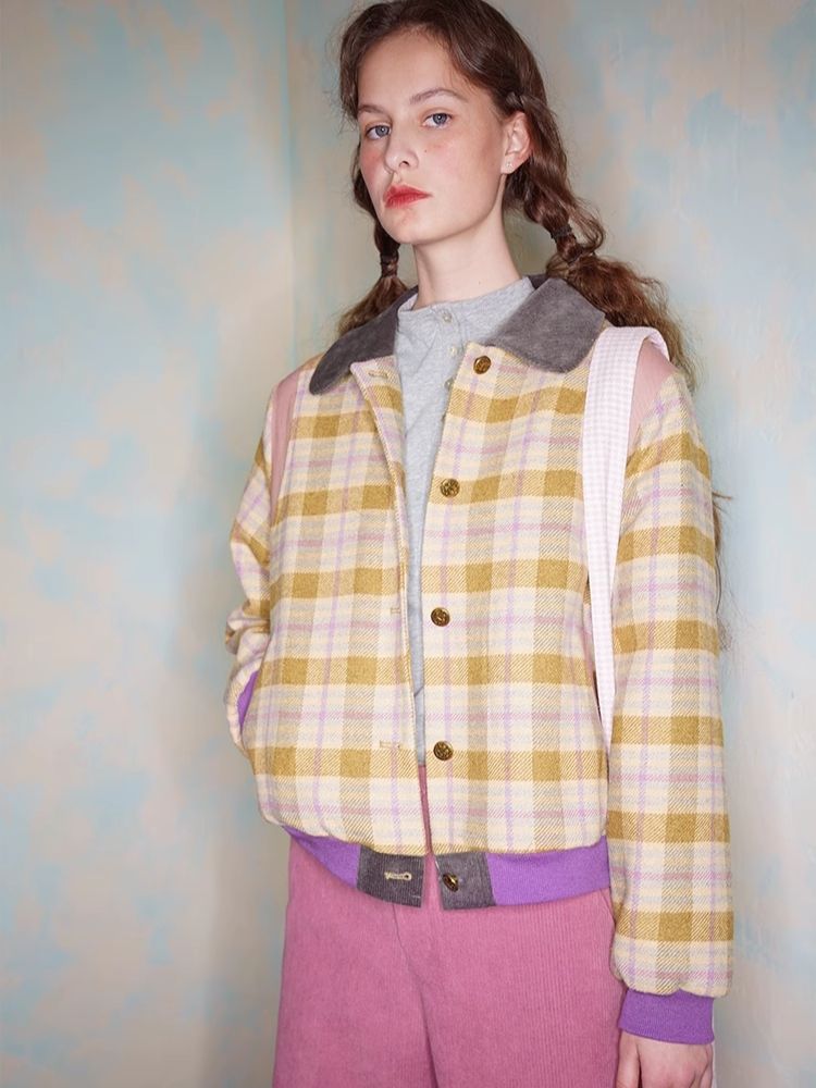 Colorblocked wool tweed jacket