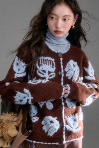 Velvet Jacquard Cardigan Set-Up