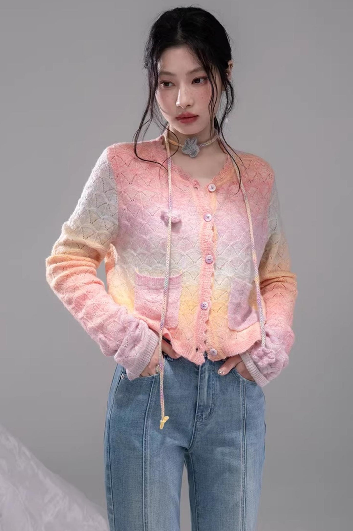 Gradient Rainbow Wool Knit Cardigan