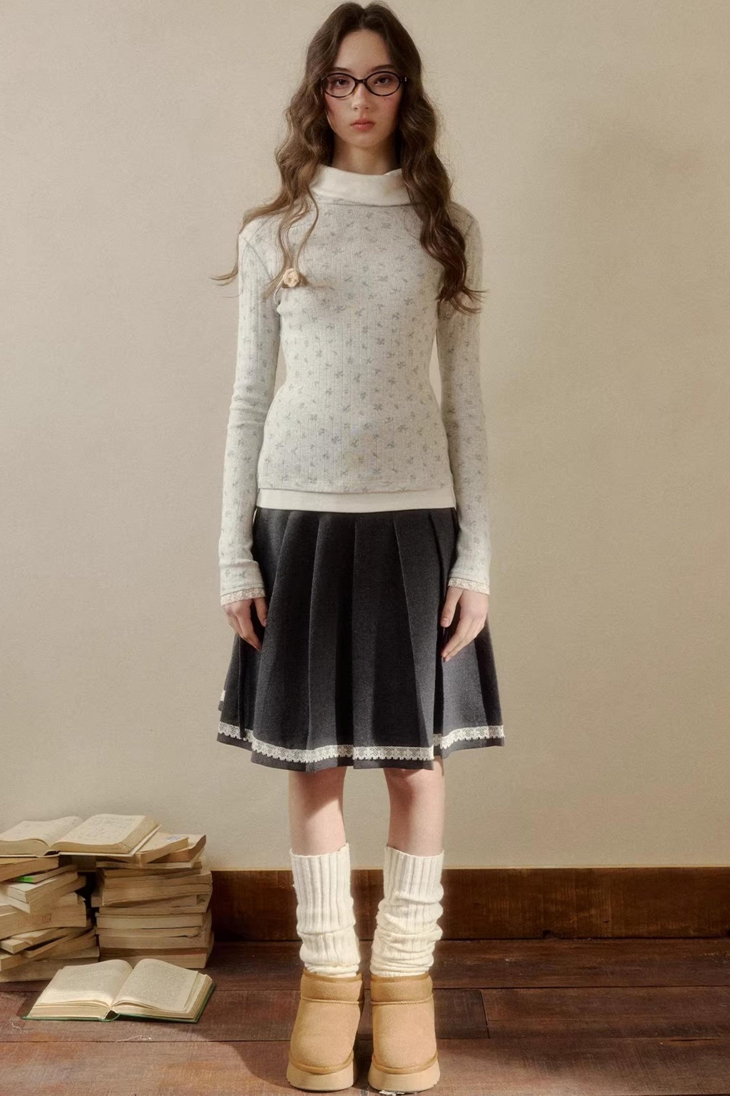 Floral Knit Long-Sleeve Top