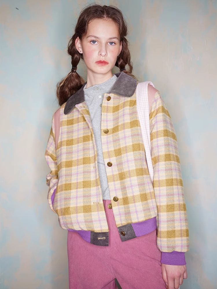 Colorblocked wool tweed jacket