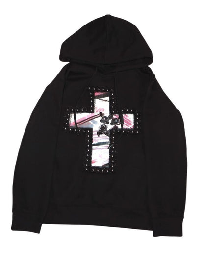 Embedded Frame Lace Cross Hooded Sweatshirt