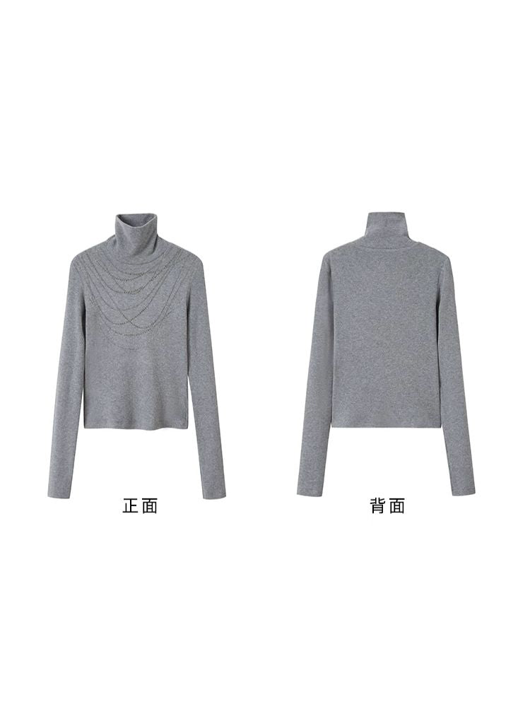 Stacked masonry necklace turtleneck bottoming shirt