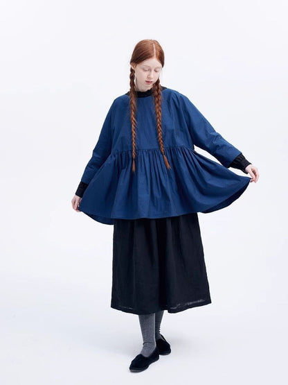 Shiny color sapphire hem smock.