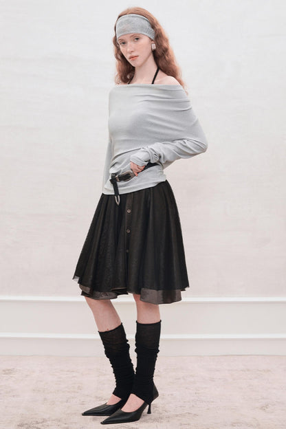 Shadow Satin A-Line Skirt