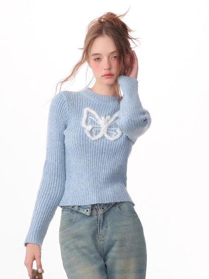 Butterfly Embroidery Long Sleeve Sweater