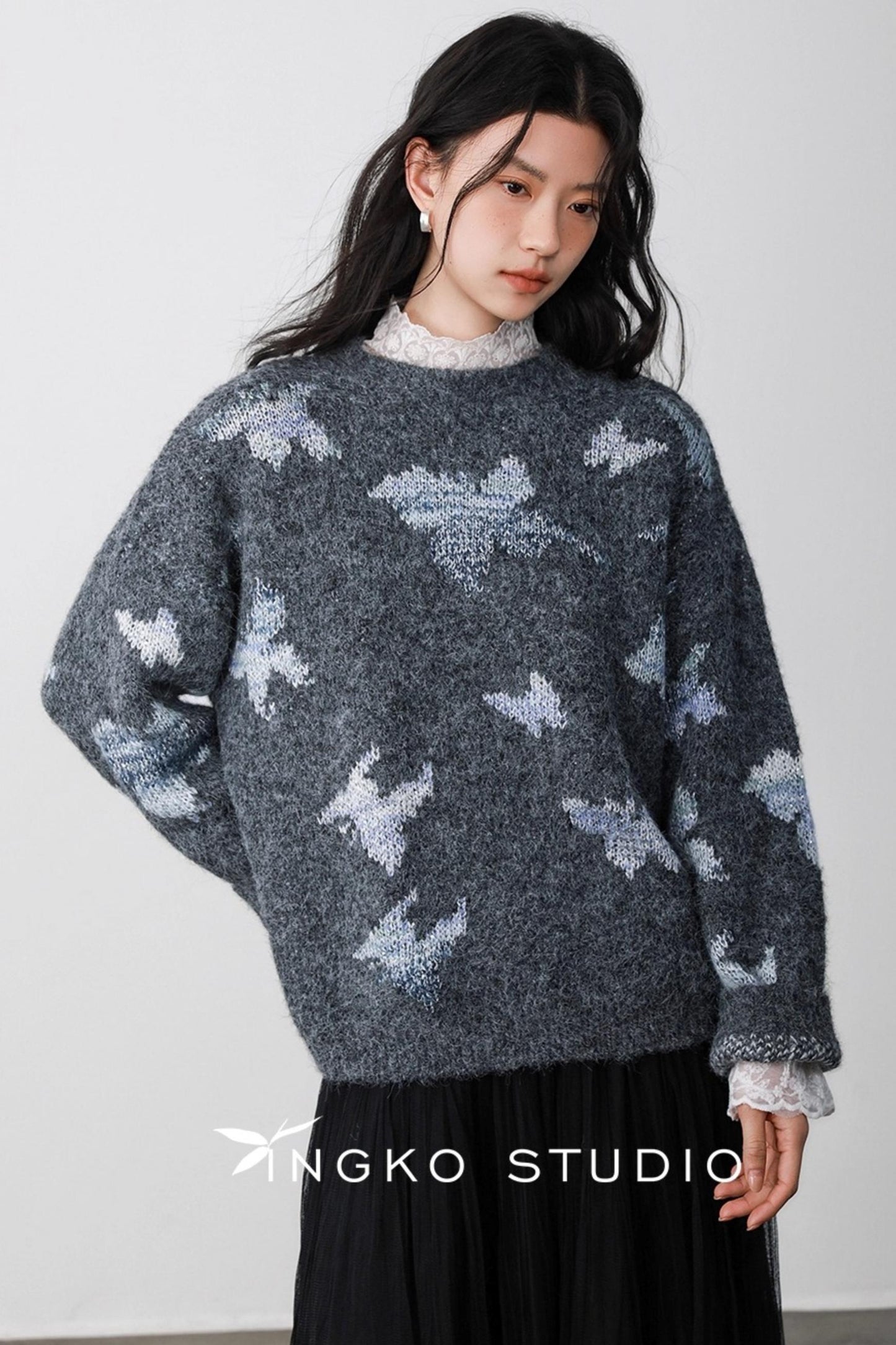 Gray Butterfly Hollow Sweater