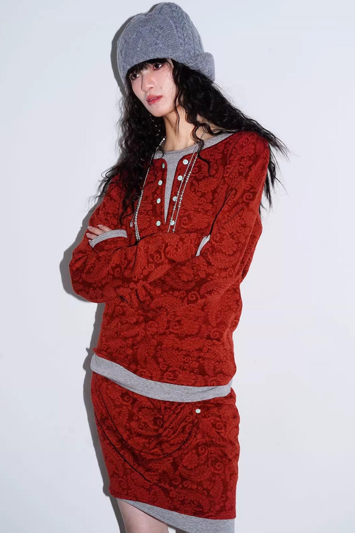 Retro Paisley Sweater Skirt Set-Up