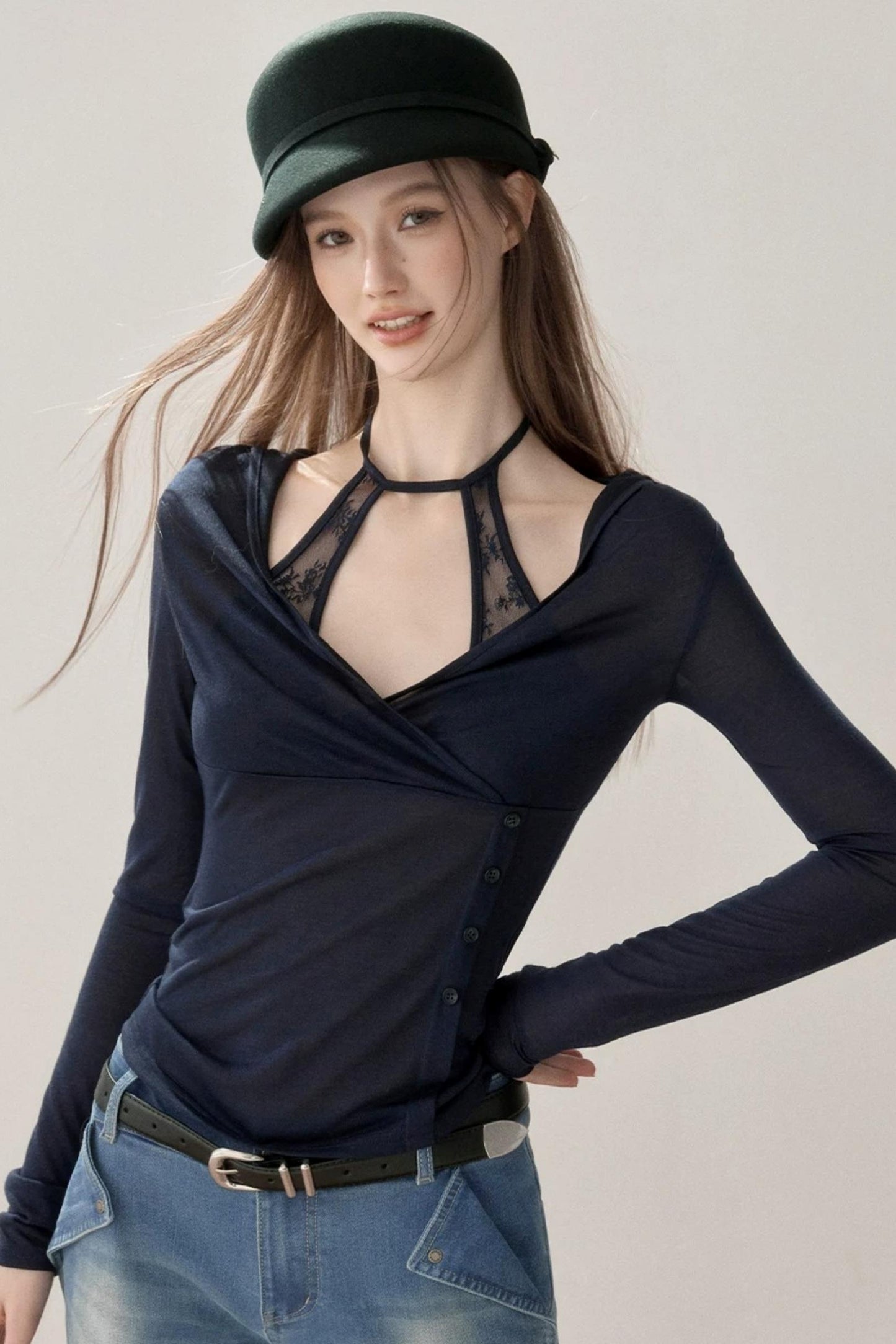 Lace Splicing Halter Top