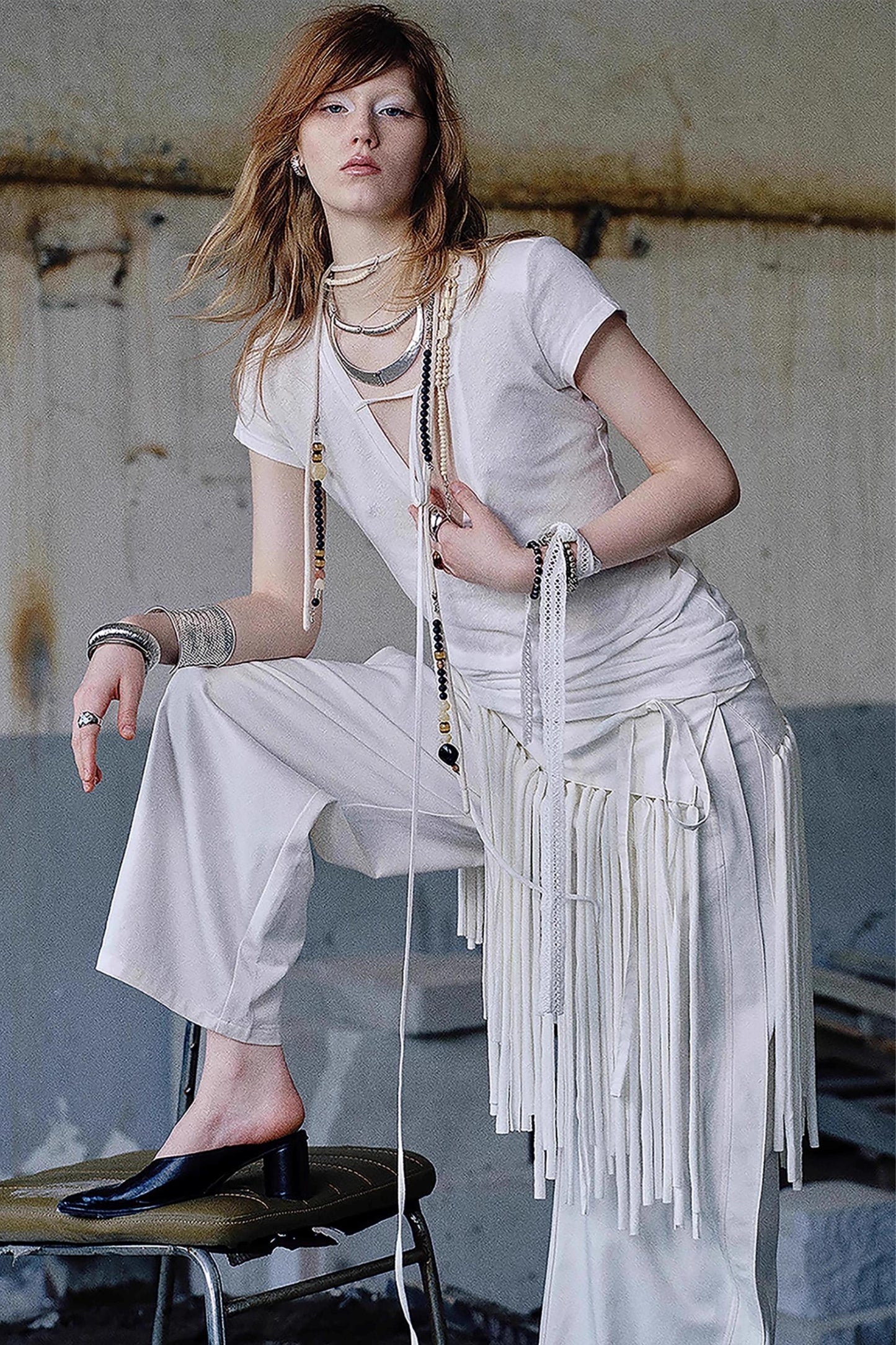 Deep V-neck Layered T-shirt