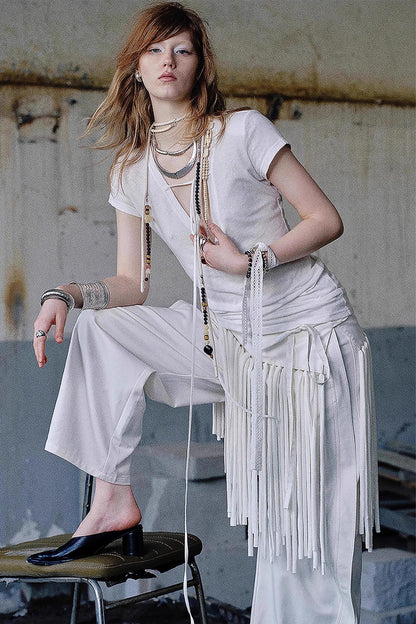 Deep V-neck Layered T-shirt