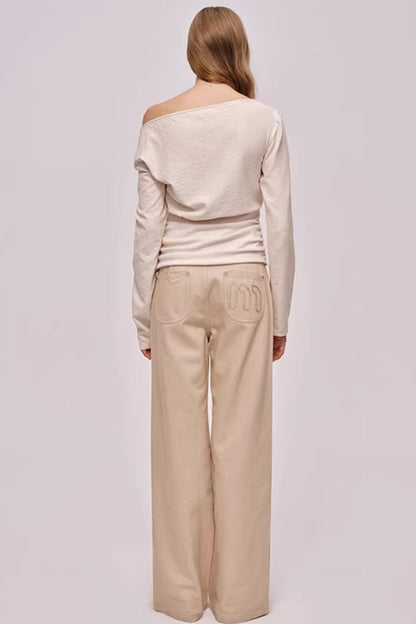 Slanted Shoulder Patchwork Top