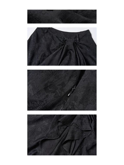 Dark jacquard ruched half-body skirt