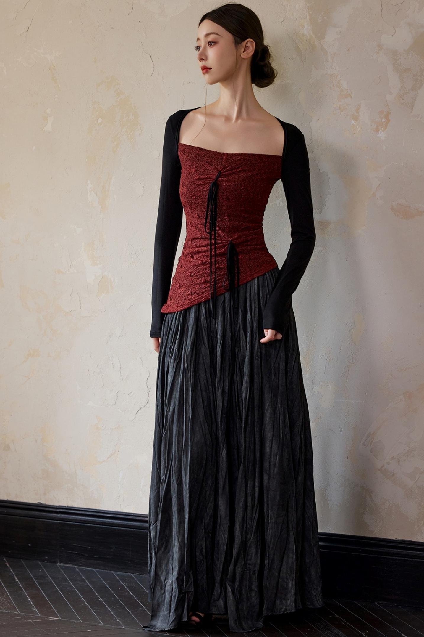 Brick Red Square Neck Pullover Top