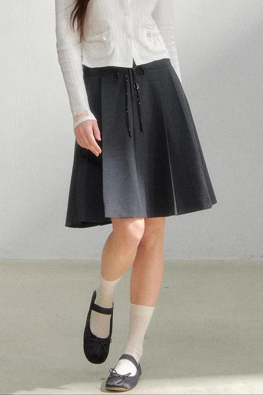 Polka Dot Gray Pleated Skirt