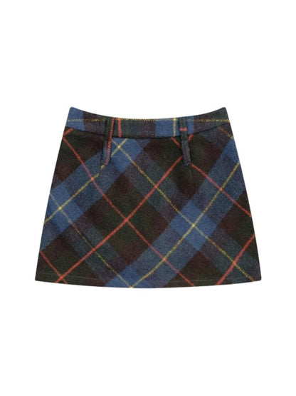 High-waisted thin a-line plaid half-body skirt