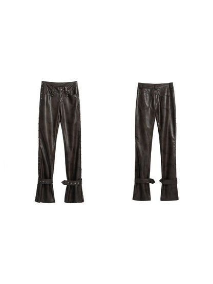 Lean rivets zipper wide-leg pants