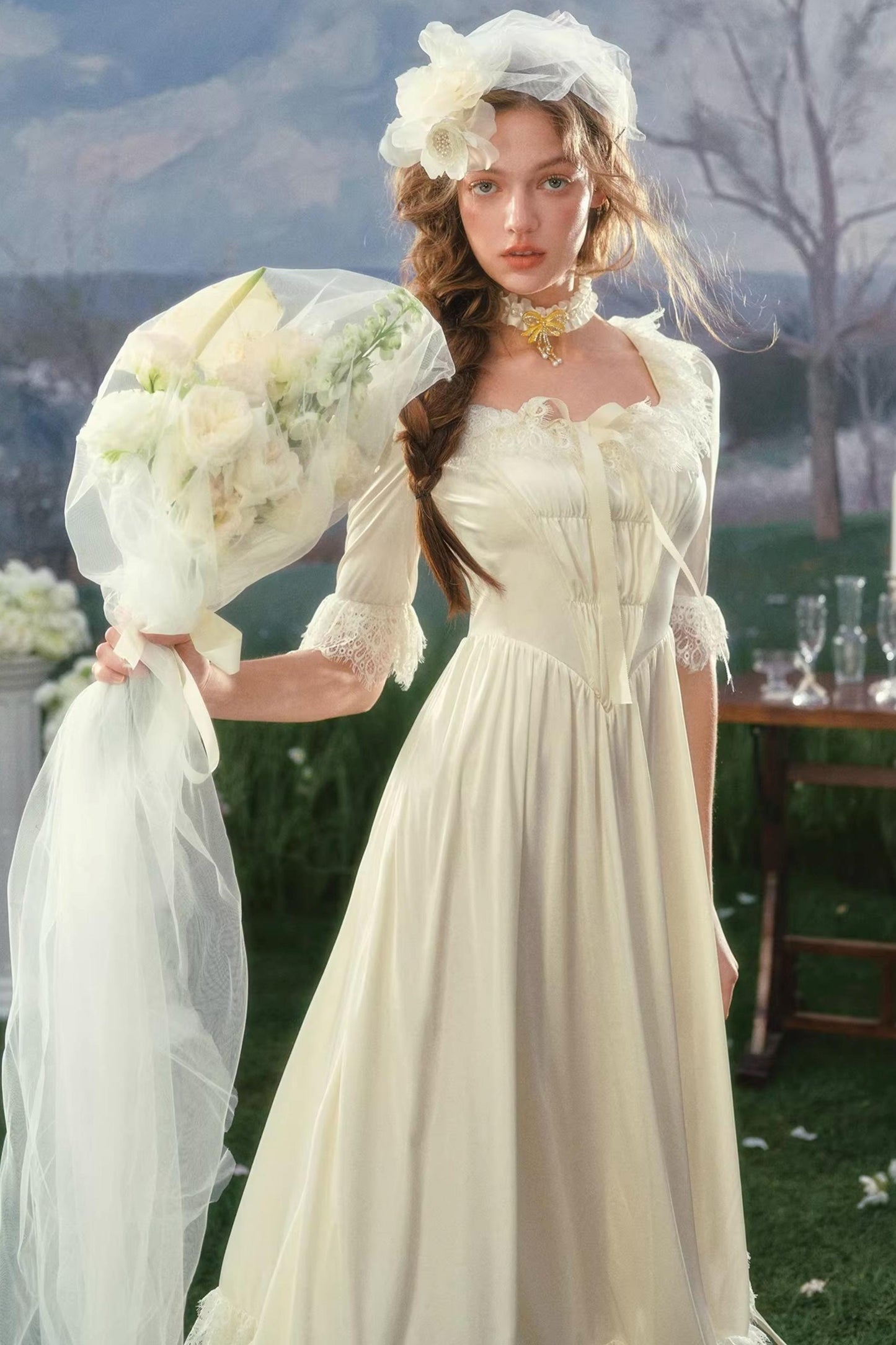 French Palace Satin Wedding Dress