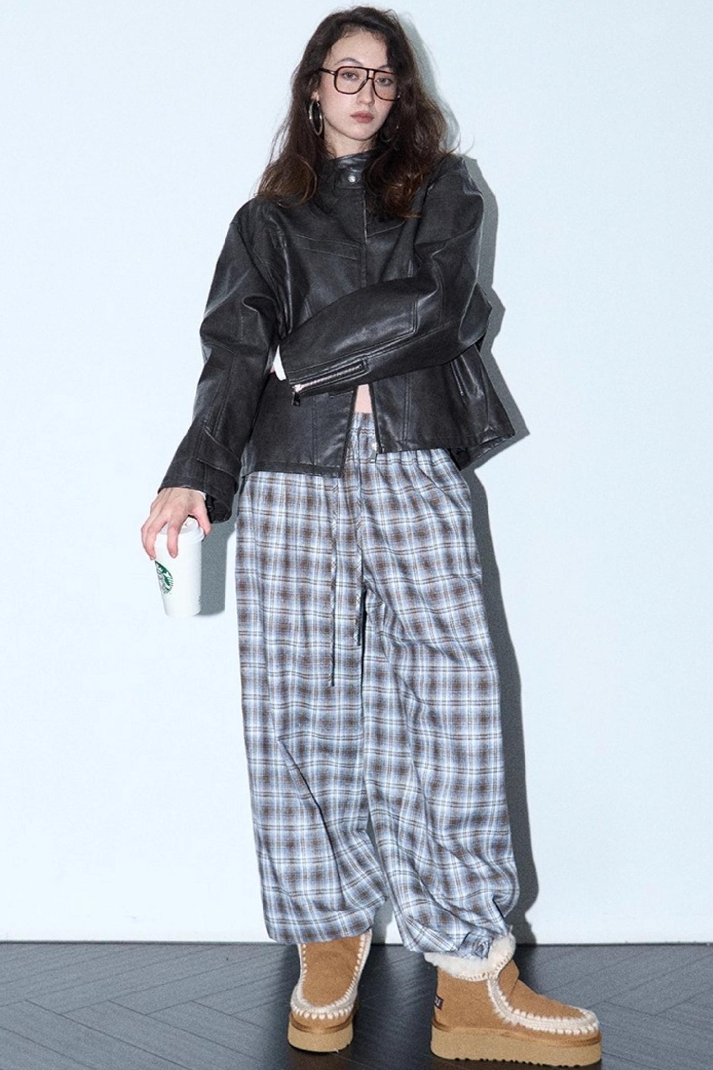 Plaid Color-Blocked Winter Pants