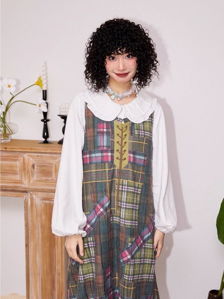 Retro tassel plaid dress