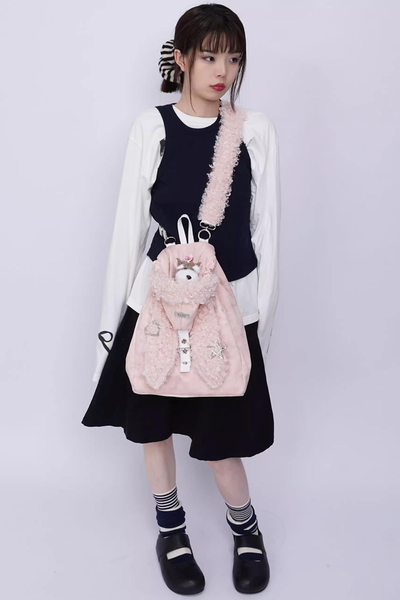 Cute Furry Rabbit Ear Backpack
