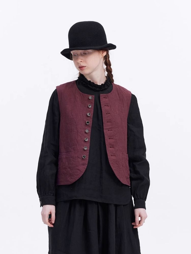 Linen temperament literary leisure stacking vest