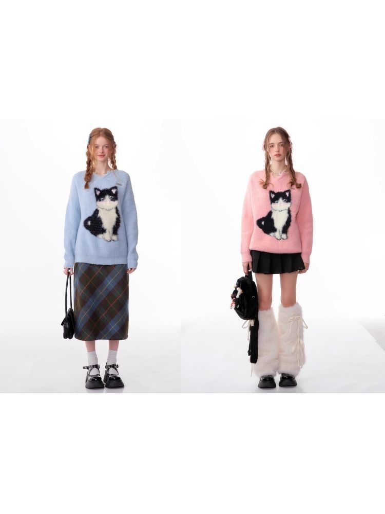 Soft thick thin cute cat sweater