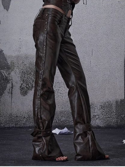 Lean rivets zipper wide-leg pants