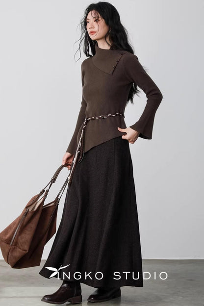 Hollow Slanted Collar Sweater