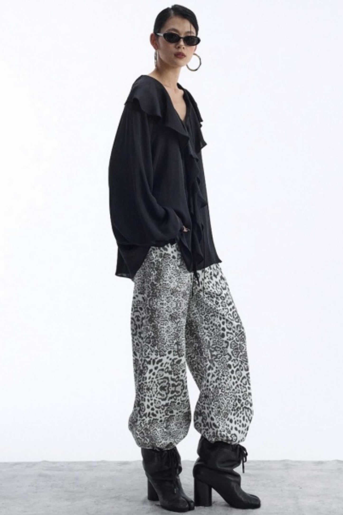 Draped V-Neck Ruffle Top