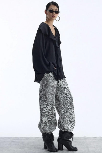 Draped V-Neck Ruffle Top