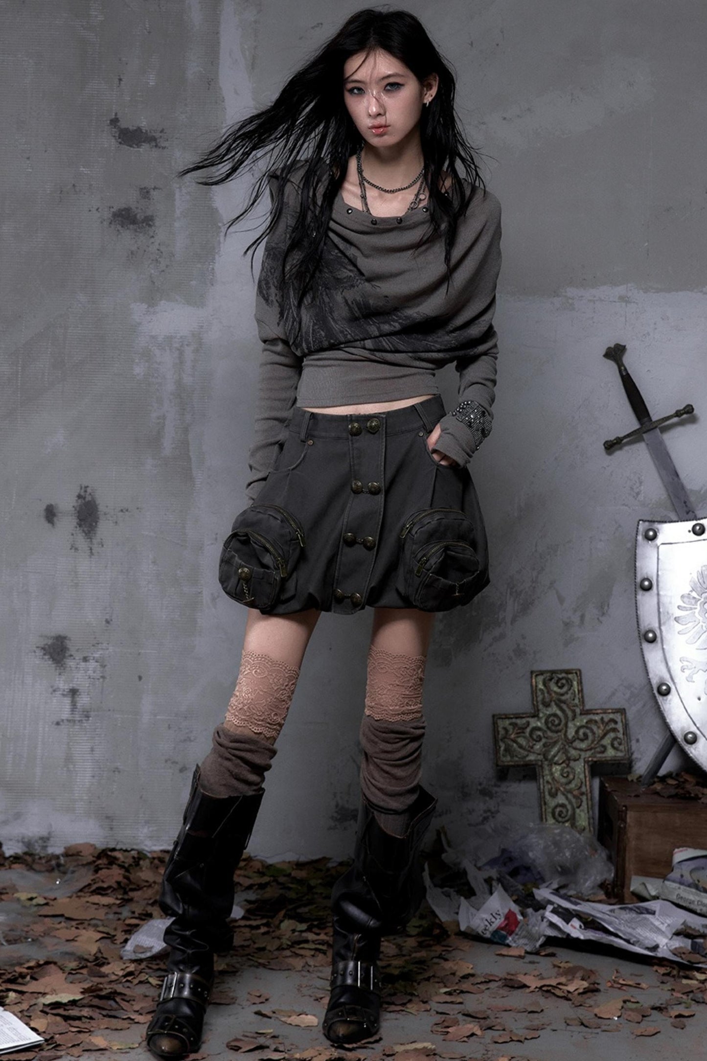 Wasteland Swing Collar Knitted Tops