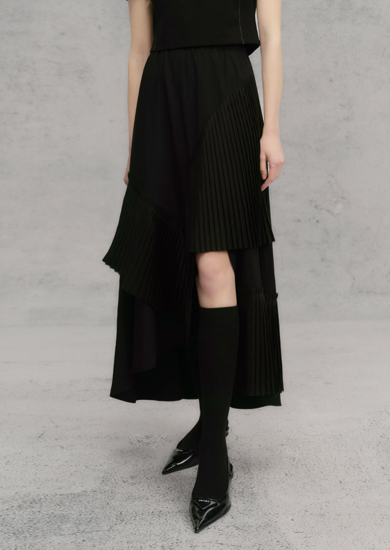 3D Pleated Stitch Slit Skirt