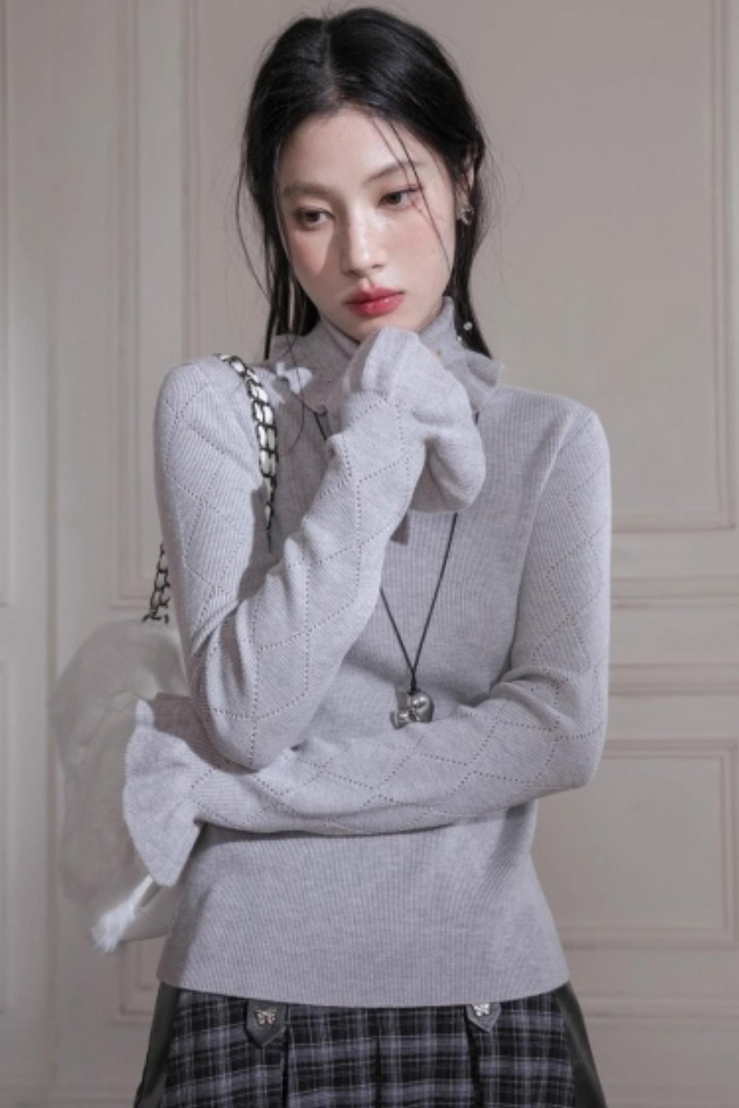 Mercerized Wool Ruffle Sweater