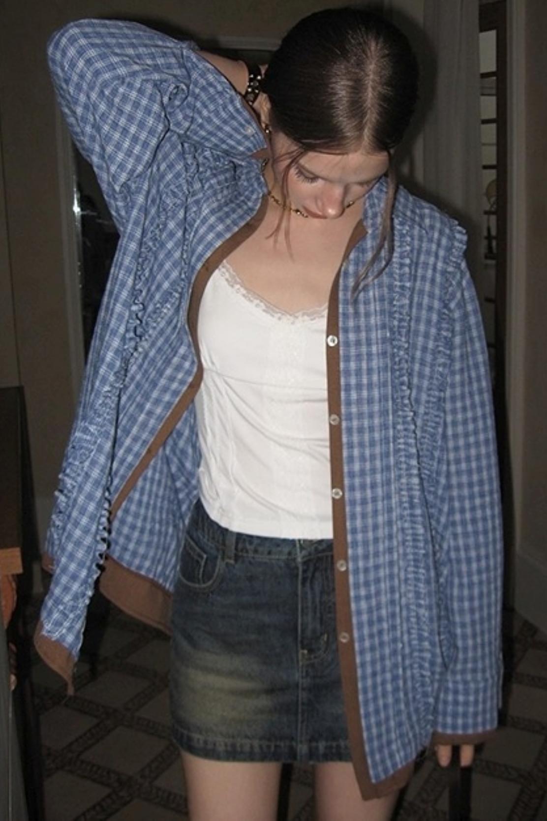 Contrast Fake Two-Piece loose Shirt