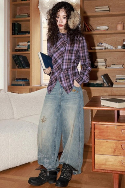 Brushed Plaid Lapel Shirt