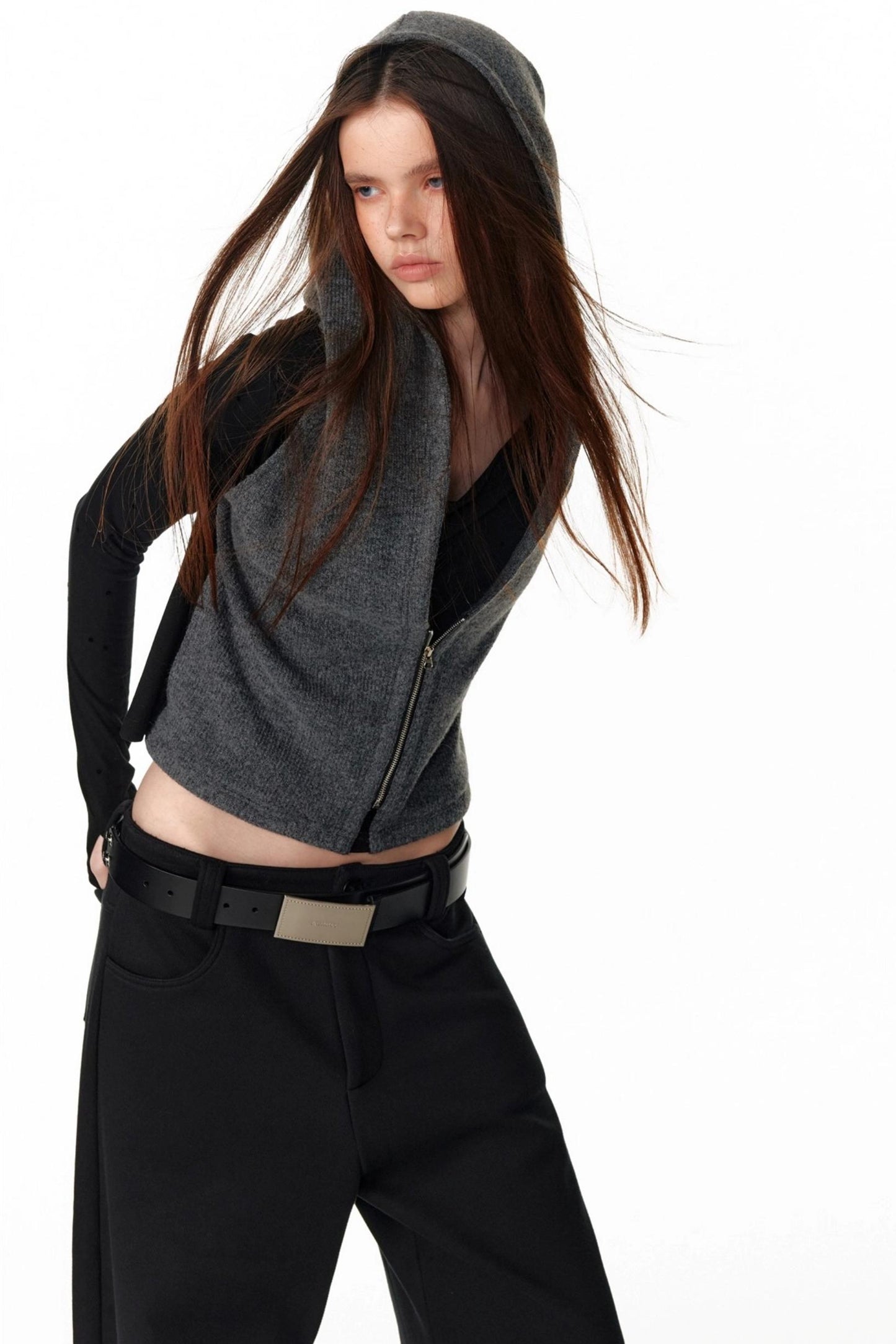 Vintage Hooded Knit Cardigan Top