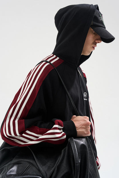 Raw Edge Contrast Hooded Cardigan