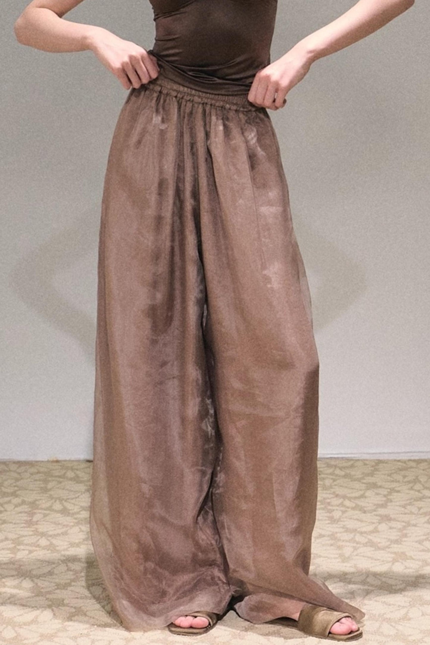 Apricot Satin Double-Layer Pants