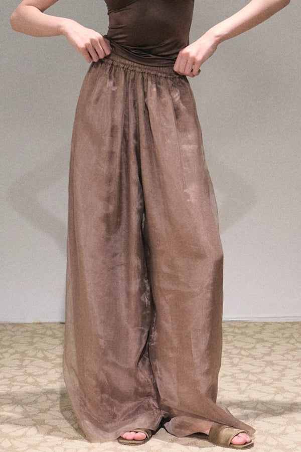 Apricot Satin Double-Layer Pants